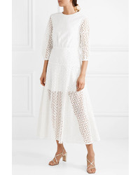 Les Rêveries Open Back Broderie Anglaise Cotton Midi Dress