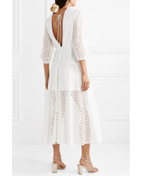 Les Rêveries Open Back Broderie Anglaise Cotton Midi Dress