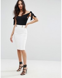 Lipsy Faux Leather Trim Pencil Skirt With Gold Detail