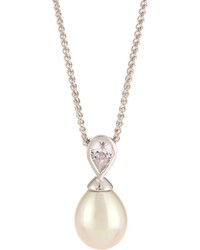 Majorica Baroque Pearl Teardrop Cz Crystal Pendant Necklace White