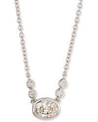 Memoire Bezel Set Oval Diamond Pendant Necklace In 18k White Gold 055 Tdcw