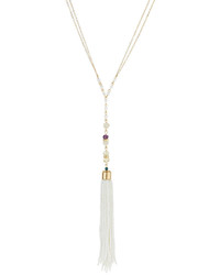 Lydell NYC Golden Beaded Y Drop Tassel Necklace White