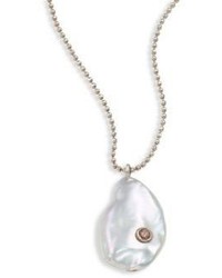 Chan Luu White Keishi Pearl Diamond Sterling Silver Pendant Necklace