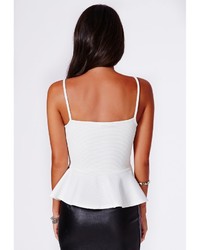 Missguided Rosemary Ribbed Peplum Cami Top White