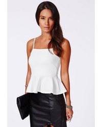 Missguided Rosemary Ribbed Peplum Cami Top White