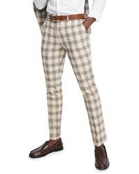 Topman Check Slim Fit Suit Trousers In Tan At Nordstrom