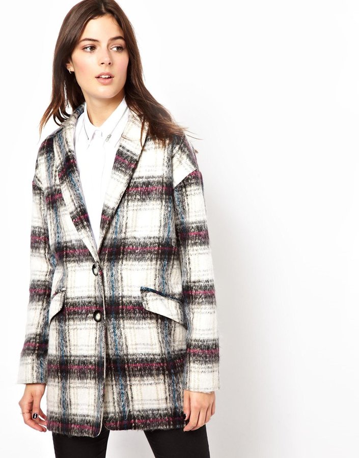 Asos Brushed Check Ovoid Coat Multi Check, $161 | Asos | Lookastic