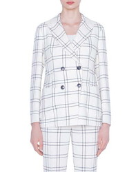 White Plaid Double Breasted Blazer