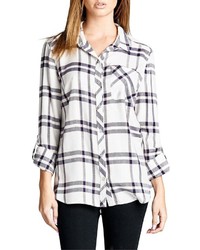 Staccato Plaid Button Top
