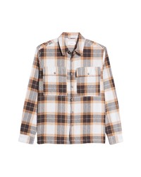 Topman Plaid Flannel Button Up Shirt In Greybrown At Nordstrom