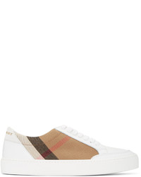 White Plaid Leather Low Top Sneakers