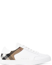 Burberry Panelled Leather And Checked Cotton Twill Sneakers