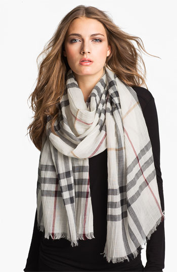 Burberry Giant Check Print Scarf Ivory 