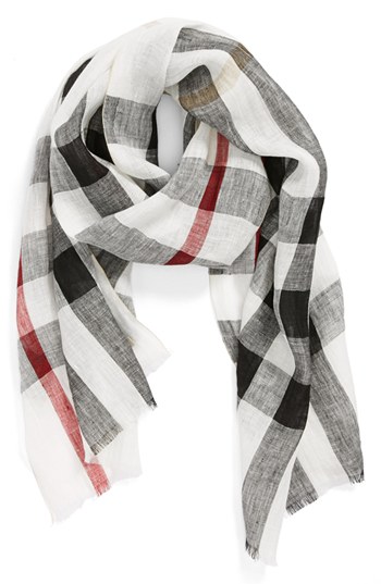 Burberry Giant Exploded Check Linen Scarf, $295 | Nordstrom | Lookastic