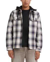 River Island Plaid Hooded Cotton Shirt Jacket In Ecru At Nordstrom