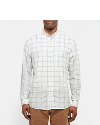 Ami Slim Fit Windowpane Checked Cotton Poplin Shirt