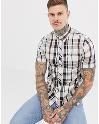 Fred Perry Short Sleeve Check Shirt In Navy And Brown