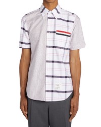 Thom Browne Straight Fit Pinstripe Plaid Short Sleeve Shirt In Red White Blue At Nordstrom