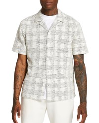 River Island Texture Check Reverse Short Sleeve Cotton Button Up Camp Shirt