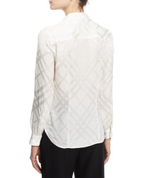 Burberry Tonal Check Silk Shirt White