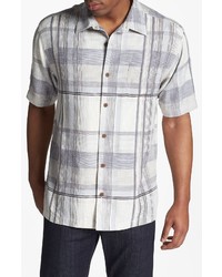 White Plaid Silk Short Sleeve Shirt