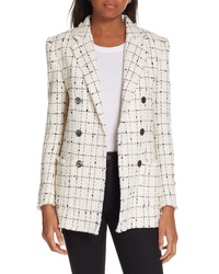 White Plaid Tweed Double Breasted Blazer
