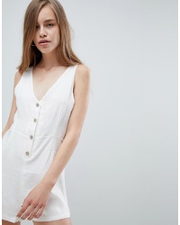 Pull&Bear Button Detail Playsuit In White