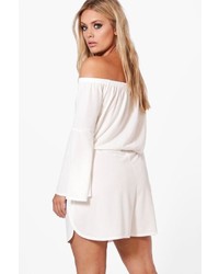 Boohoo Plus Maria Off The Shoulder Flared Sleeve Playsuit