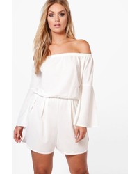 Boohoo Plus Maria Off The Shoulder Flared Sleeve Playsuit