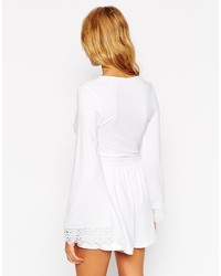 Asos Tall Wrap Romper With Lace Flare Sleeve