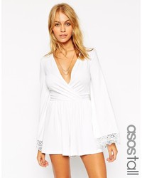 Asos Tall Wrap Romper With Lace Flare Sleeve