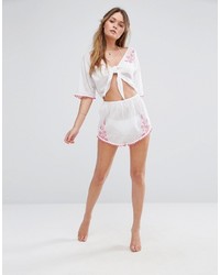 Wolfwhistle Wolf Whistle Tie Front Beach Romper