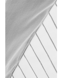 Brunello Cucinelli Beaded Pleated Canvas Paneled Silk Chiffon Blouse White