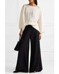 The Row Bela Pleated Crepe De Chine Top Ivory