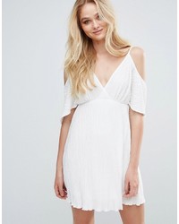 White Pleated Chiffon Dress