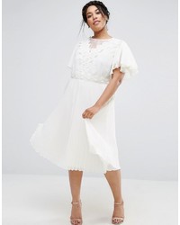 Asos Curve Curve Pleated Skirt Midi Dress With Crochet And Organza Detail