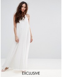 White Pleated Denim Maxi Dress