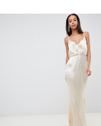 Asos Tall Asos Design Tall Maxi Dress With Pleat Front In High Shine Satin With Fishtail Hem