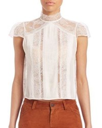 White Pleated Lace Blouse