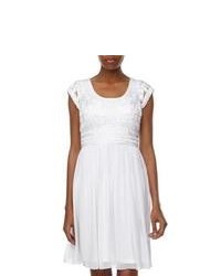 White Pleated Lace Casual Dress