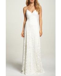 White Pleated Lace Evening Dress