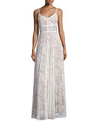 White Pleated Lace Maxi Dress