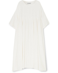 White Pleated Linen Midi Dress