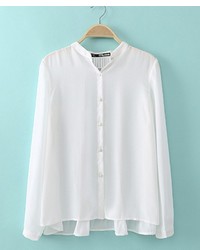 White Pleated Long Sleeve Blouse