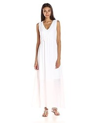 NY Collection Solid Sleeveless Maxi Dres With Gathered Tieres On Skirt With Hi Low Hem And Crohcet Trim At Neck