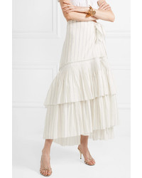 Brock Collection Ortensia Ruffled Striped Cotton Voile Wrap Maxi Skirt