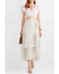 Brock Collection Ortensia Ruffled Striped Cotton Voile Wrap Maxi Skirt