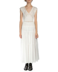 Saint Laurent Tiered A Line Maxi Skirt Shell White