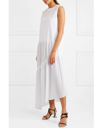 Cédric Charlier Asymmetric Pleated Cotton Poplin Midi Dress