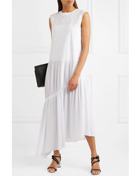 Cédric Charlier Asymmetric Pleated Cotton Poplin Midi Dress